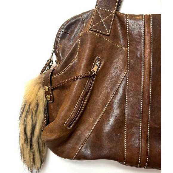 Andrew Marc Leather Laptop Computer Weekender Bag Multi Compartment Fur Accent - Picture 6 of 13